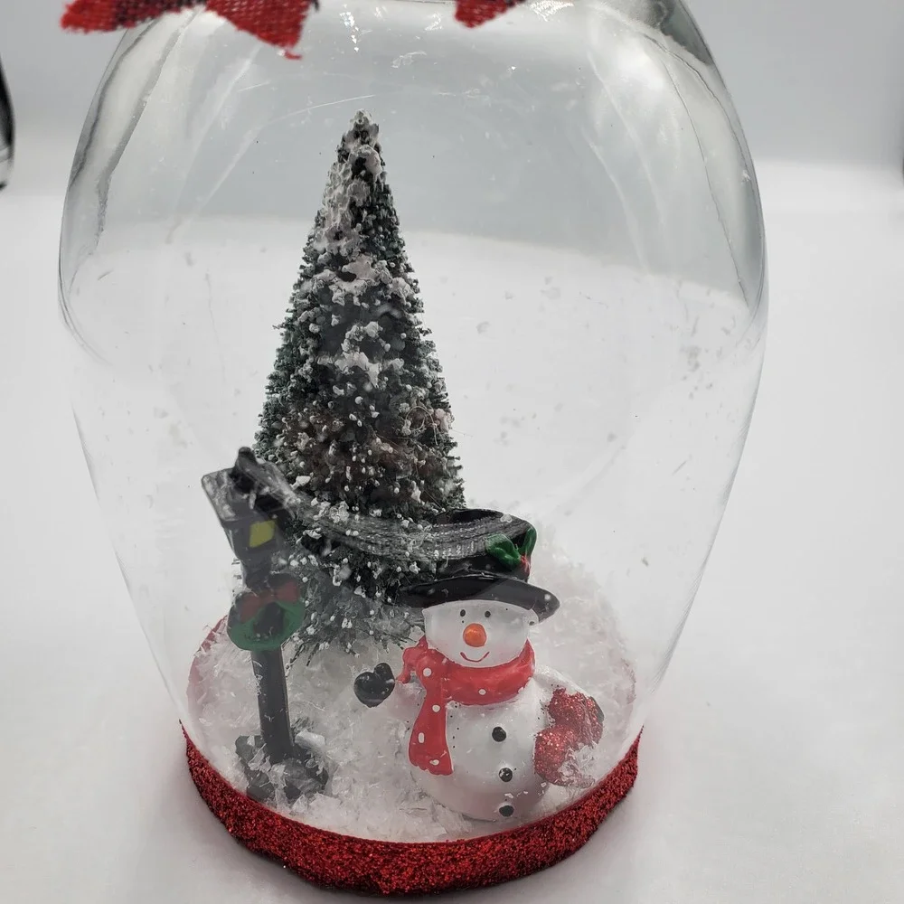 Homemade Snowman Tree Wine Glass Candle Holder W/ Battery Operated Candle‎ Decor